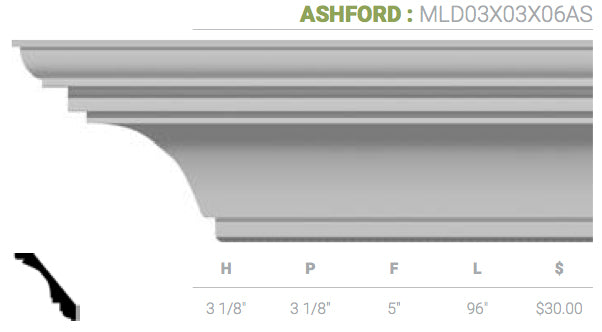 MLD03X03X06AS Ashford Crown Moulding - Oak Park Home & Hardware