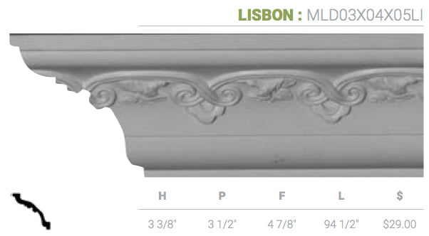 MLD03X04X05LI Lisbon Crown Moulding - Oak Park Home & Hardware