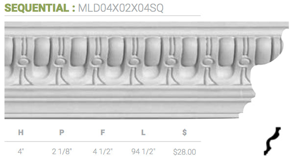 MLD04X02X04SQ Sequential Crown Moulding - Oak Park Home & Hardware