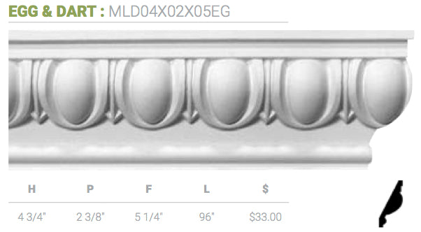 MLD04X02X05EG Egg And Dart Crown Moulding - Oak Park Home & Hardware