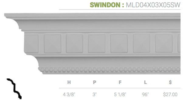 MLD04X03X05SW Swindon Crown Moulding - Oak Park Home & Hardware