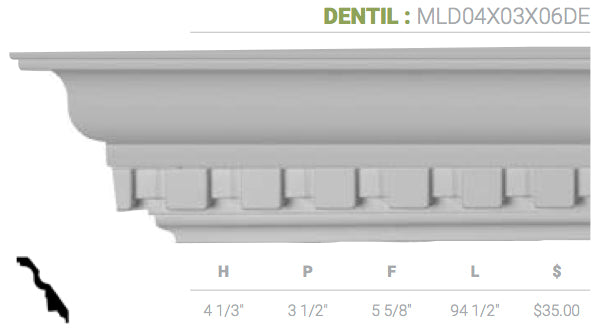 MLD04X03X06DE Dentil Crown Moulding - Oak Park Home & Hardware