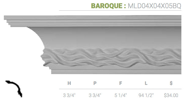 MLD04X04X05BQ Baroque Crown Moulding - Oak Park Home & Hardware