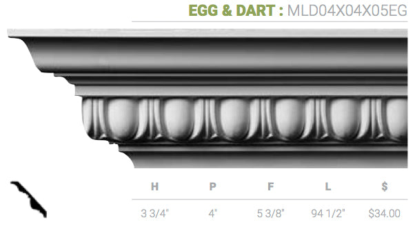 MLD04X04X05EG Egg And Dart Crown Moulding - Oak Park Home & Hardware