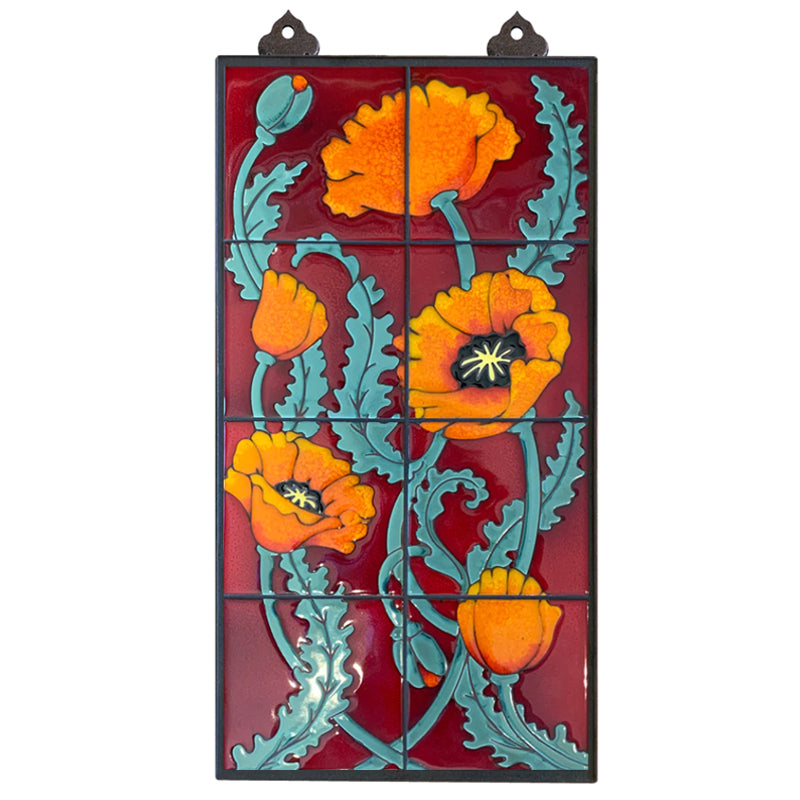 Middle Poppies with Red Background 12 x 24 Mural | Carly Quinn Designs