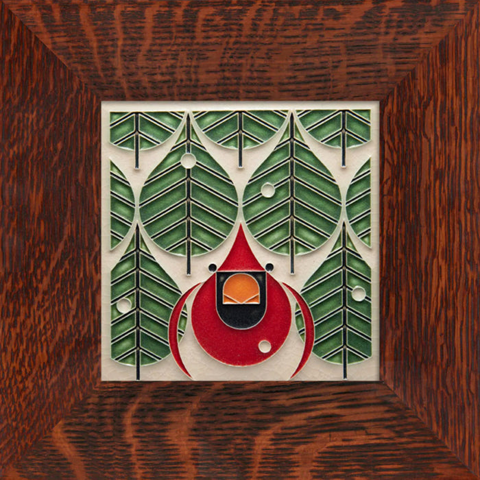 Motawi 6686 6x6 Coniferous Cardinal - Oak Park Frame - Signature Finish