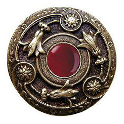 NHK-161-AB-RC Jeweled Lily Knob Antique Brass/Red Carnelian natural stone - Oak Park Home & Hardware