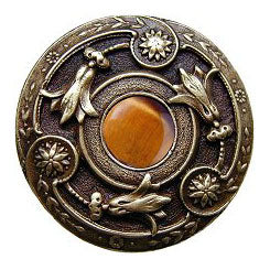 NHK-161-AB-TE Jeweled Lily Knob Antique Brass/Tiger Eye natural stone - Oak Park Home & Hardware