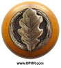 NHW-744M-AB Oak Leaf Wood Knob in Antique Brass/Maple wood finish - Oak Park Home & Hardware