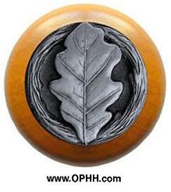 NHW-744M-AP Oak Leaf Wood Knob in Antique Pewter/Maple wood finish - Oak Park Home & Hardware