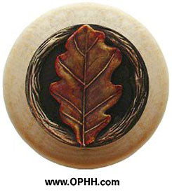 NHW-744N-BHT Oak Leaf Wood Knob in Hand-tinted Antique Brass/Natural wood finish - Oak Park Home & Hardware