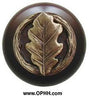 NHW-744W-AB Oak Leaf Wood Knob in Antique Brass/Dark Walnut wood finish - Oak Park Home & Hardware