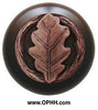 NHW-744W-AC Oak Leaf Wood Knob in Antique Copper/Dark Walnut wood finish - Oak Park Home & Hardware