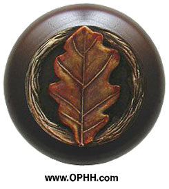 NHW-744W-BHT Oak Leaf Wood Knob in Hand-tinted Antique Brass/Dark Walnut wood finish - Oak Park Home & Hardware