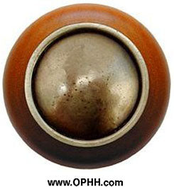 NHW-761C-AB Plain Dome Wood Knob in Antique Brass/Cherry wood finish - Oak Park Home & Hardware