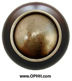 NHW-761W-AB Plain Dome Wood Knob in Antique Brass/Dark Walnut wood finish - Oak Park Home & Hardware