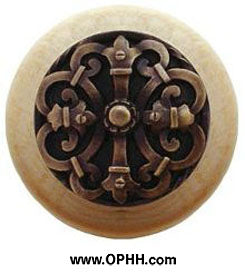 NHW-776N-AB Chateau Wood Knob in Antique Brass/Natural wood finish - Oak Park Home & Hardware