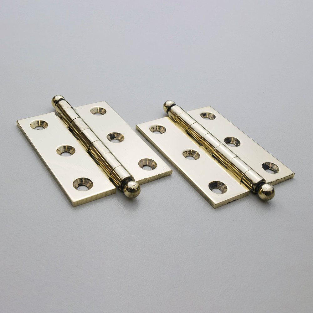 2 Inch Solid Brass Butt Hinge with Ball Tips - Bright Finish - Oak Park Home & Hardware