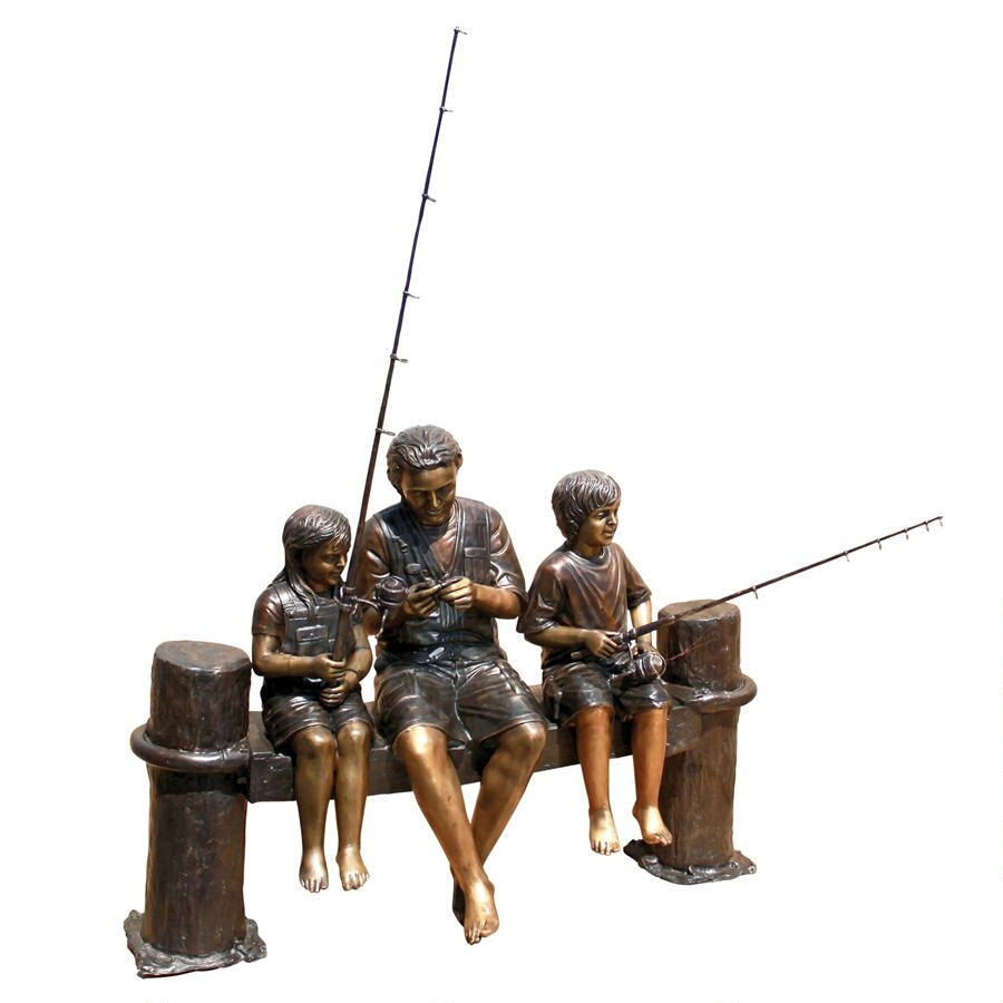 PB1050 Fishing Family Cast Bronze Garden Statue - Oak Park Home & Hardware