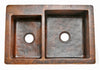 KA40DB33229 33'' Copper Hammered Kitchen Apron 40/60 Double Basin Sink - Oak Park Home & Hardware