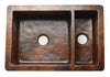 KA75DB33229 33''Copper Hammered Kitchen Apron 75/25 Double Basin Sink - Oak Park Home & Hardware