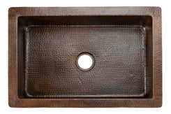 KASDB33229BS 33'' Copper Hammered Kitchen Apron Single Basin Sink w/ Barrel Strap Design - Oak Park Home & Hardware