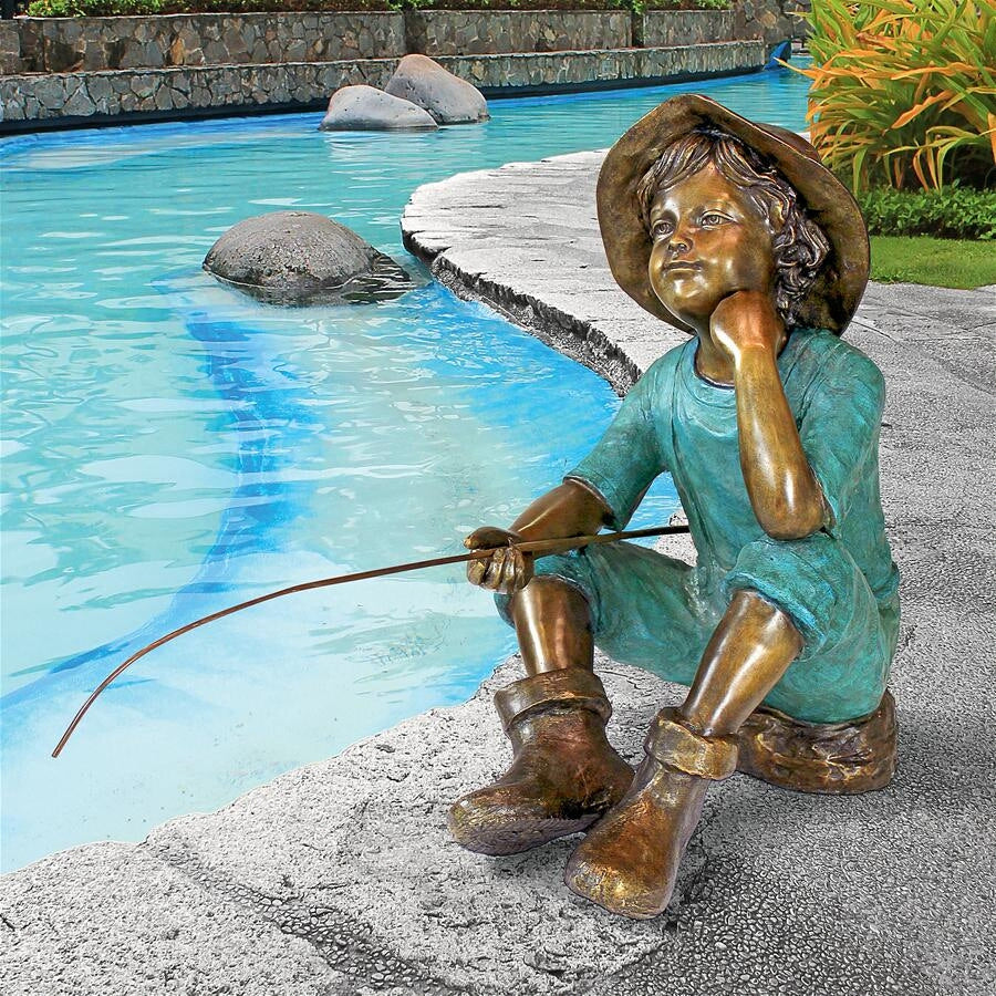 PN6961 Fish Wish Fisherboy Cast Bronze Garden Statue - Oak Park Home & Hardware