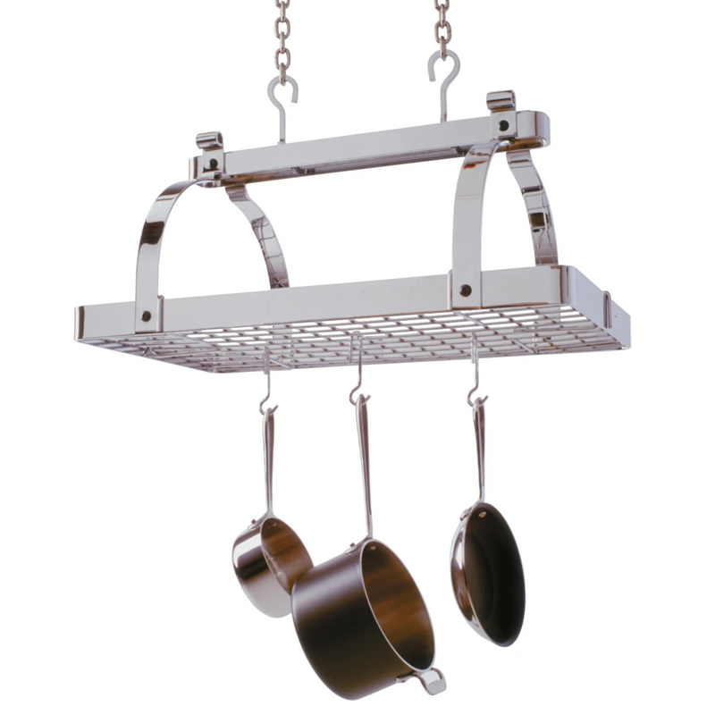 PR1NBWG-SS Classic Rectangle Pot Rack with Grid in Hammered Steel - Oak Park Home & Hardware