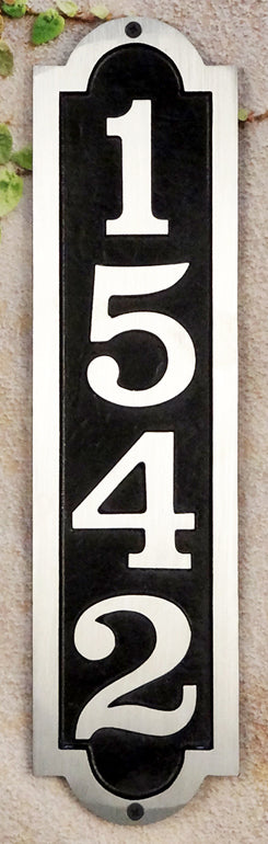 SAP-4360-100 Hampton Cast Aluminum Address Plaque with Brushed Aluminum Numbers - Bold Italic Font - Oak Park Home & Hardware