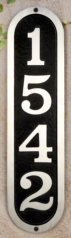 SAP-4370-100 Ventena Cast Aluminum Address Plaque with Brushed Aluminum Numbers - Bold Italic Font - Oak Park Home & Hardware