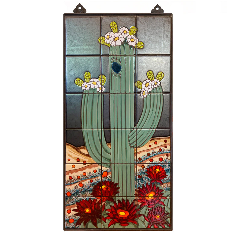 Saguaro on Silver Background 18 x 36 Mural | Carly Quinn Designs