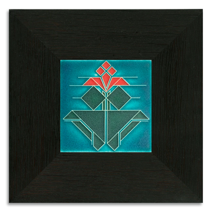 Motawi 4x4 Avery Tulip - Turquoise Tile - Oak Park Frame - Ebony Finish - Oak Park Home & Hardware
