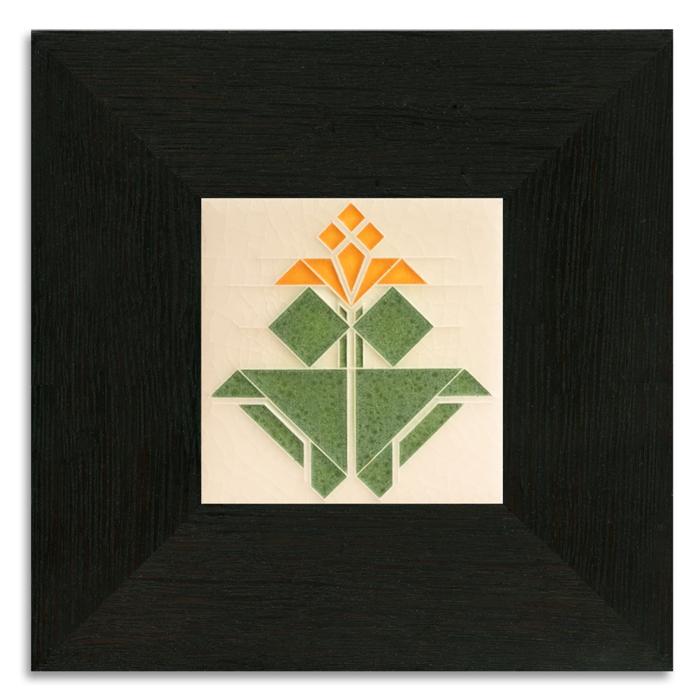 Motawi 4x4 Avery Tulip - Orange Tile - Oak Park Frame - Ebony Finish - Oak Park Home & Hardware