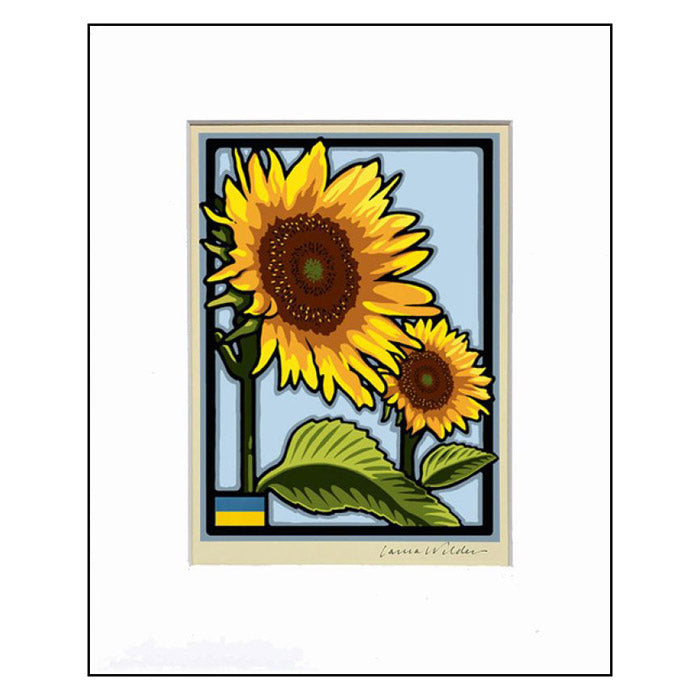 Sunflowers Matted Print - White