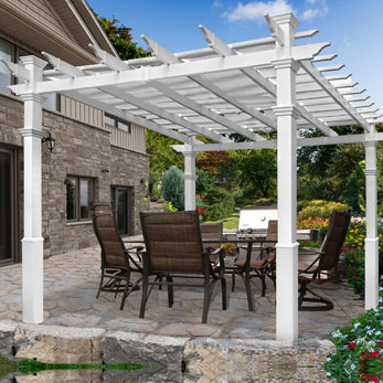 VA42133 10x10 Deluxe Pergola with Tall Base Moldings and Canvas Weave - Oak Park Home & Hardware