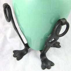 Bauer Jade Green Oil Jar with Handcrafted Wrought Iron Stand - Oak Park Home & Hardware