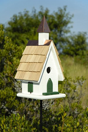 021B Country Church Bird House - White - Copper Steeple - Oak Park Home & Hardware