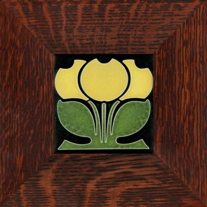 Motawi 4478 4x4 Flower Buds - Yellow - Oak Park Frame - Sig Finish