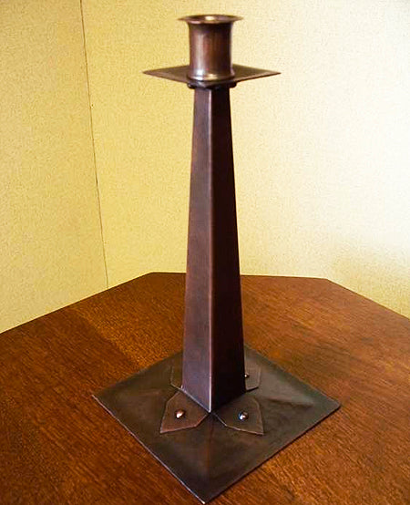 Gus Stickley Style Hand Hammered Copper Candlestick - Oak Park Home & Hardware