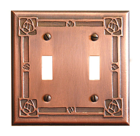 James Mattson Bungalow Rose Pattern Toggle Switch Plate - 2 Gang - Oak Park Home & Hardware