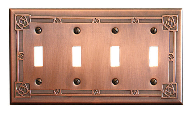 James Mattson Bungalow Rose Pattern Toggle Switch Plate - 4 Gang - Oak Park Home & Hardware