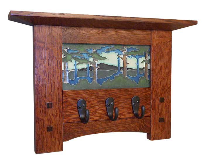 Craftsman Style Key Rack with Motawi Pine Landscape Tile - Oak Park Home & Hardware