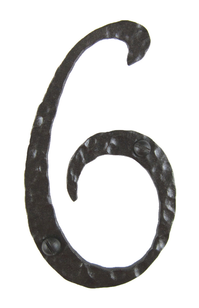 Hammered Wrought Iron House Number 6 - 4 Inch High - Oak Park Home & Hardware