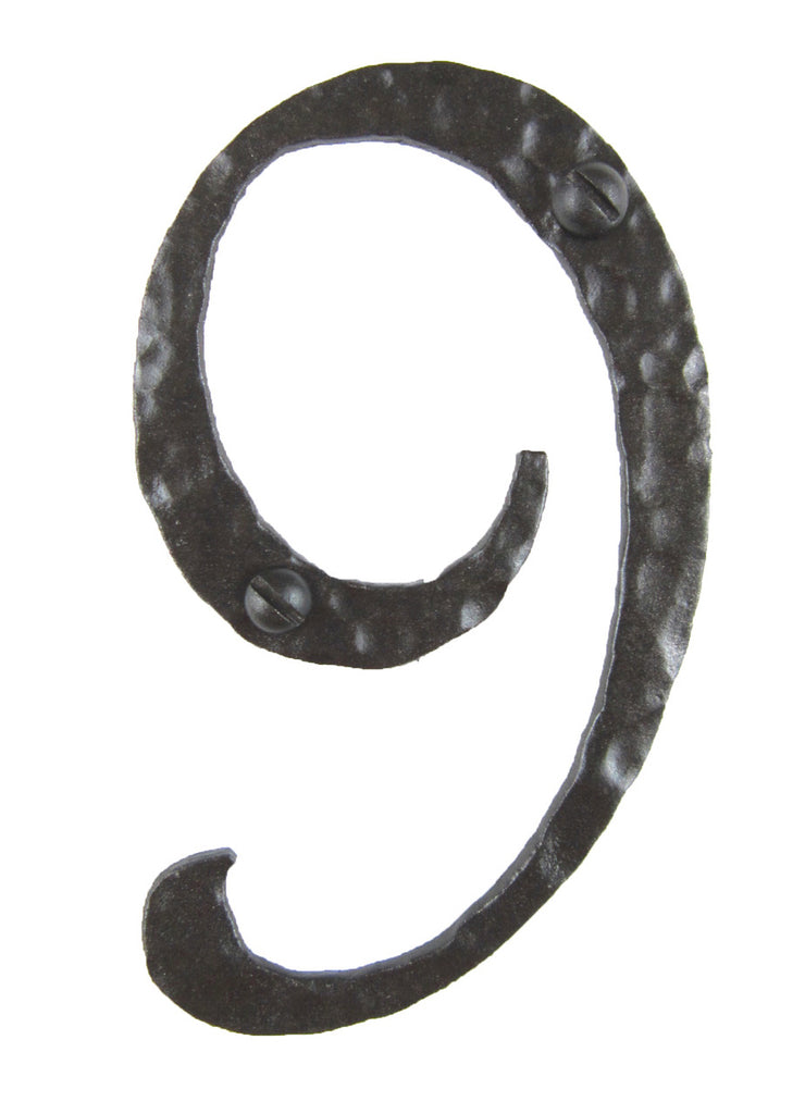 Hammered Wrought Iron House Number 9 - 4 Inch High - Oak Park Home & Hardware