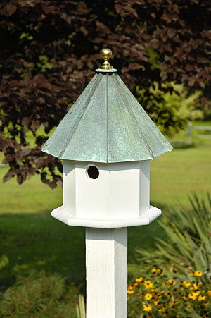 035B Oct-Avian Bird House - White - Verdi Copper Roof - Oak Park Home & Hardware