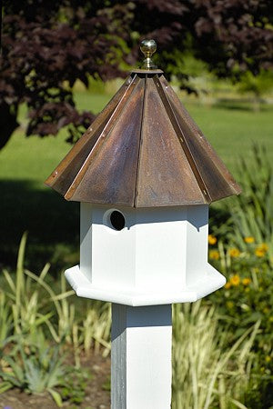 035C Oct-Avian Bird House - White - Brown Copper Roof - Oak Park Home & Hardware