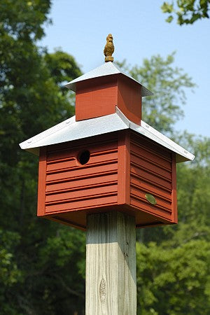 093D Rusty Rooster Bird House - Redwood - Galvanized Roof - Oak Park Home & Hardware